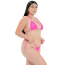 Model wearing Hot Pink [Cut Off] Bikini Bottom, side view on a white background
