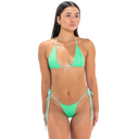 Model wearing Bright and Pastel Green two-tone OG [drip] Bikini Bottom, front view on whitw background
