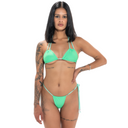 Model wearing Bright and Pastel Green Triple Take Bikini Top front view on a white background